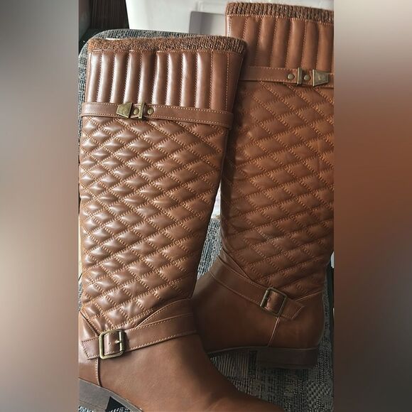 Just Fab Brown Knee Quilted Boots - Picture 8 of 16